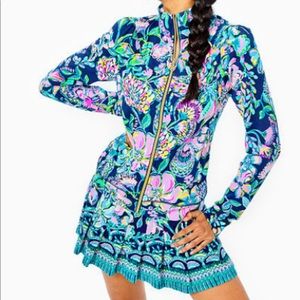 NWT Lilly Pulitzer UPF 50+ Luxletic Jordanna Jacket -High Tide Navy Shes Got Sol